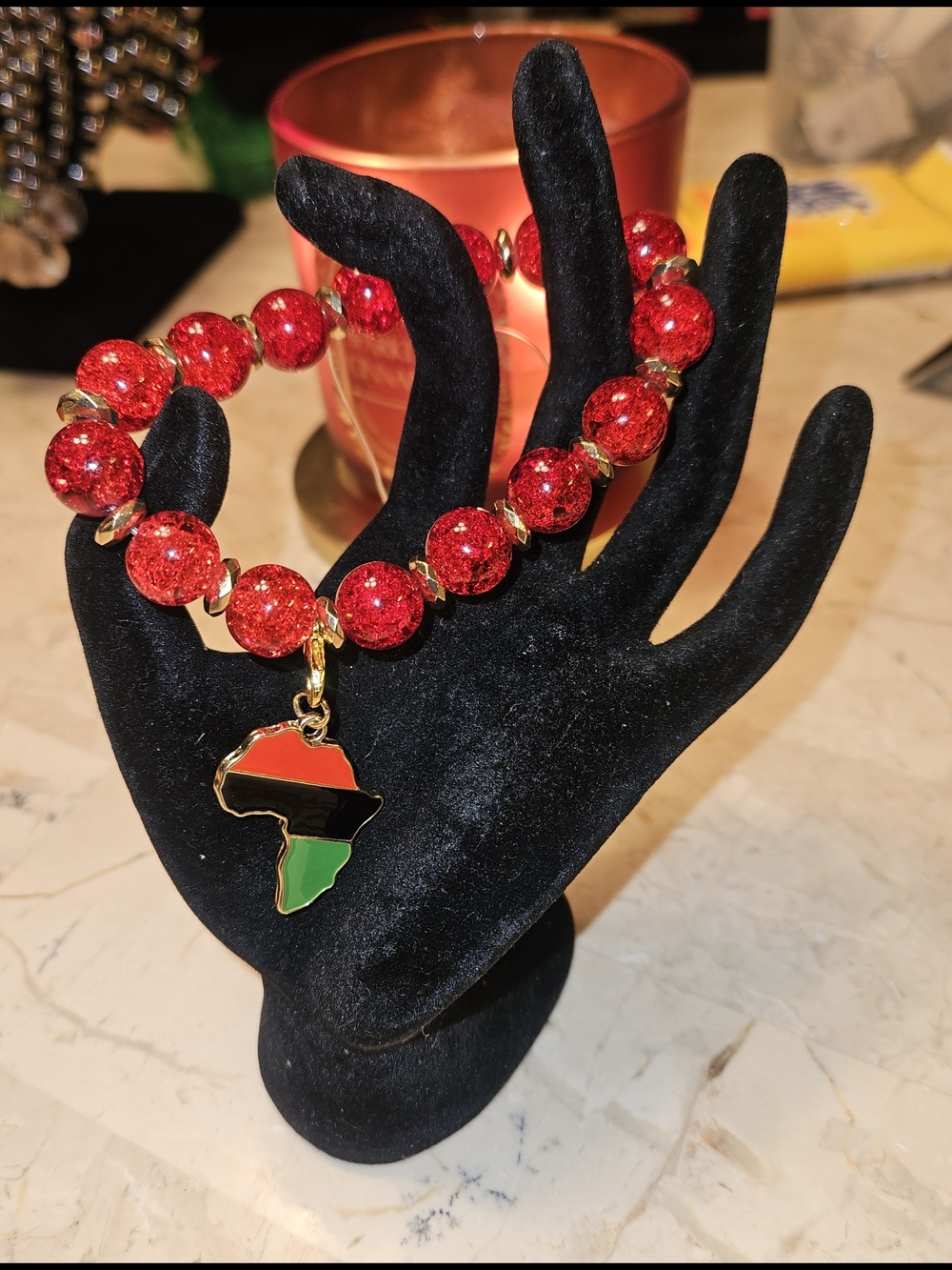 Red Beaded Africa Charm Bracelet - Unbranded